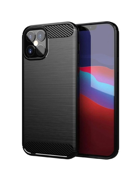 CUSTODIA per APPLE IPHONE 12 PRO MAX (6.7') IN GEL TPU SILICONE EFFETTO METALLICO CON INSERTI IN FANTASIA CARBONIO COLORE NERO