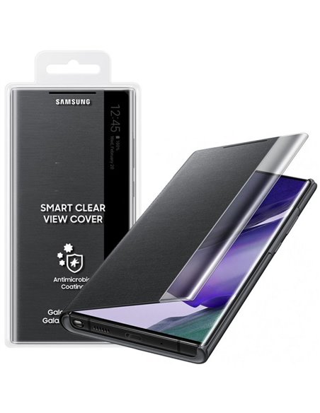 CUSTODIA BOOK ORIGINALE CLEAR VIEW COVER per SAMSUNG GALAXY NOTE 20 (LTE/5G) ACCESSO AL DISPOSITIVO CON COVER CHIUSA NERO