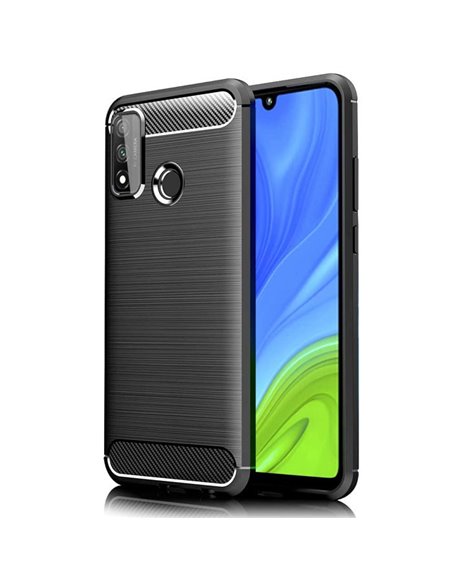 CUSTODIA per HUAWEI P SMART 2020 - IN TPU SILICONE EFFETTO METALLICO CON INSERTI IN FANTASIA CARBONIO NERO