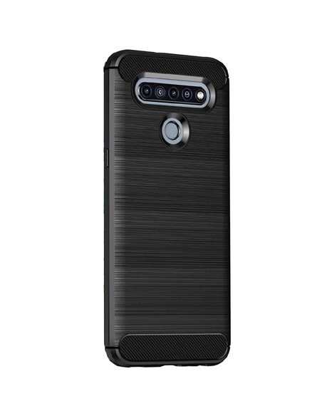 CUSTODIA per LG K41S, K51S IN GEL TPU SILICONE EFFETTO METALLICO CON INSERTI IN FANTASIA CARBONIO NERO