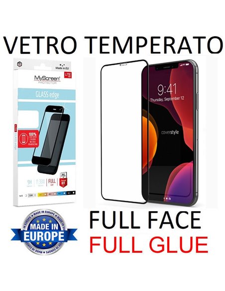 PELLICOLA per APPLE IPHONE 12 PRO MAX (6.7') IN VETRO TEMPERATO FULL FACE 9H - FULL GLUE 0,33mm CON CORNICE NERA MYSCREEN LITE