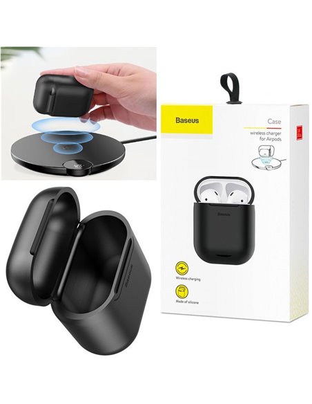 CUSTODIA WIRELESS IN GEL TPU SILICONE PER APPLE AIRPODS COLORE NERO BASEUS BLISTER