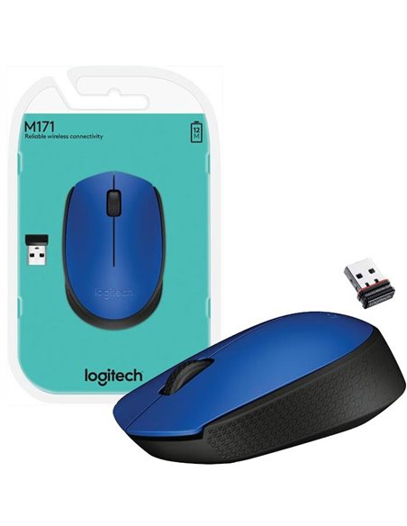 MOUSE OTTICO WIRELESS 2.4GHz USB M171 LOGITECH CON RAGGIO DI AZIONE 10 METRI  910-004640 BLU E NERO BLISTER