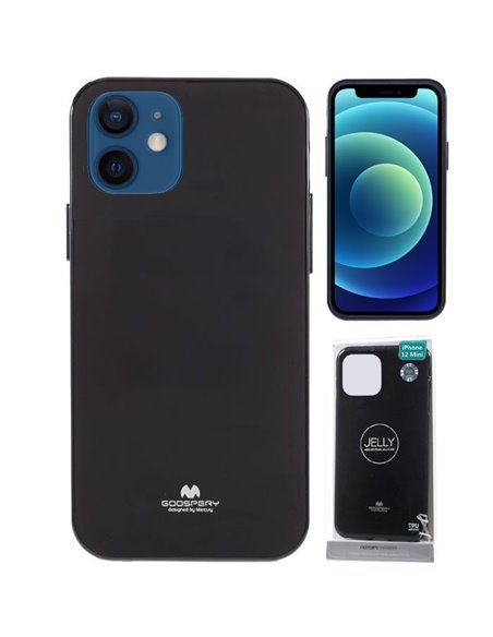 CUSTODIA per APPLE IPHONE 12 MINI (5.4') IN GEL TPU SILICONE COLORE NERO LUCIDO CON GLITTER ALTA QUALITA' MERCURY BLISTER