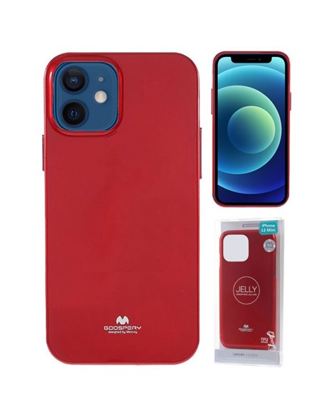 CUSTODIA per APPLE IPHONE 12 MINI (5.4') IN GEL TPU SILICONE COLORE ROSSO LUCIDO CON GLITTER ALTA QUALITA' MERCURY BLISTER