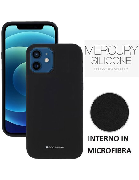 CUSTODIA per APPLE IPHONE 12 MINI (5.4') IN SILICONE CON INTERNO IN MICROFIBRA COLORE NERO ALTA QUALITA' MERCURY BLISTER