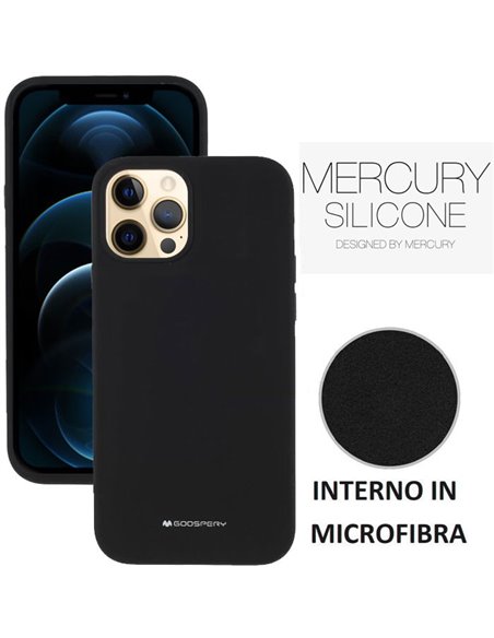 CUSTODIA per APPLE IPHONE 12 PRO MAX (6.7') IN SILICONE CON INTERNO IN MICROFIBRA COLORE NERO ALTA QUALITA' MERCURY BLISTER