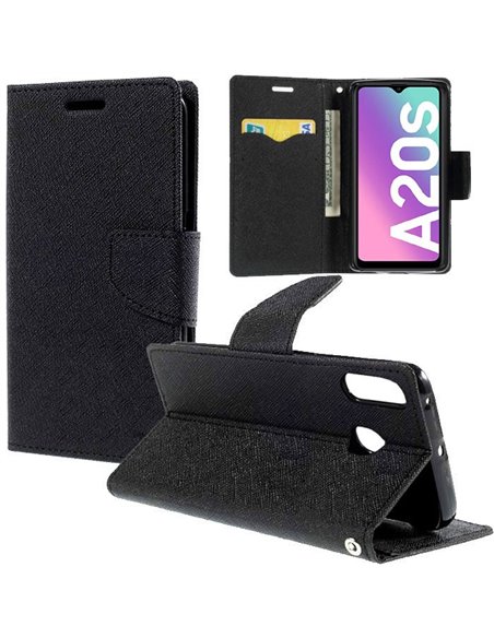 CUSTODIA per SAMSUNG GALAXY A20s (SM-A207F) - FLIP ORIZZONTALE CON STAND, INTERNO IN TPU SILICONE E PORTA CARTE COLORE NERO