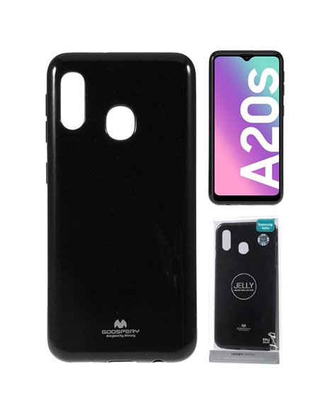 CUSTODIA per SAMSUNG GALAXY A20s (SM-A207F) IN GEL TPU SILICONE COLORE NERO LUCIDO ALTA QUALITA' MERCURY BLISTER