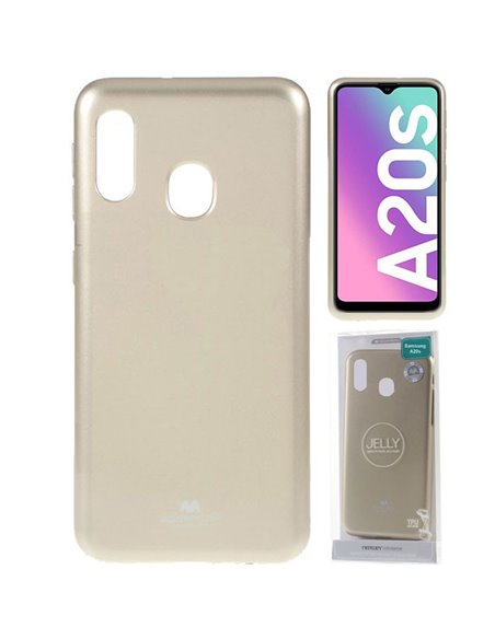 CUSTODIA per SAMSUNG GALAXY A20s (SM-A207F) IN GEL TPU SILICONE COLORE ORO LUCIDO ALTA QUALITA' MERCURY BLISTER