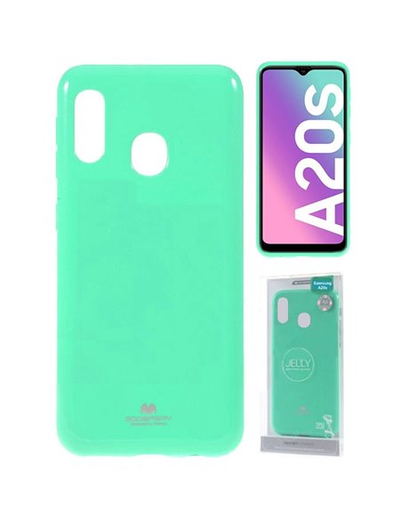 CUSTODIA per SAMSUNG GALAXY A20s (SM-A207F) IN GEL TPU SILICONE COLORE VERDE ACQUA LUCIDO ALTA QUALITA' MERCURY BLISTER