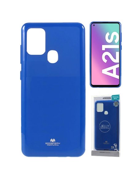 CUSTODIA per SAMSUNG GALAXY A21s (SM-A217) IN GEL TPU SILICONE COLORE BLU LUCIDO ALTA QUALITA' MERCURY BLISTER