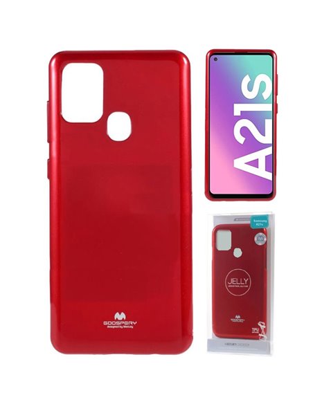 CUSTODIA per SAMSUNG GALAXY A21s (SM-A217) IN GEL TPU SILICONE COLORE ROSSO LUCIDO ALTA QUALITA' MERCURY BLISTER