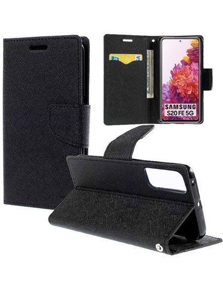 CUSTODIA per SAMSUNG GALAXY S20 FE (LTE/5G), S20 LITE - FLIP ORIZZONTALE CON STAND, INTERNO IN TPU SILICONE E PORTA CARTE COLORE