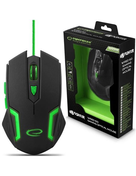 MOUSE OTTICO GAMING EGM205G ESPERANZA CON FILO, 6 TASTI, FINO A 2400dpi E RETROILLUMINAZIONE COLORE NERO E VERDE