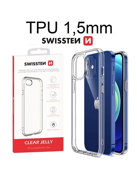 CUSTODIA per APPLE IPHONE 12 MINI (5.4') IN GEL TPU SILICONE 1,5mm TRASPARENTE CON BORDO PROTETTIVO FOTOCAMERA SWISSTEN