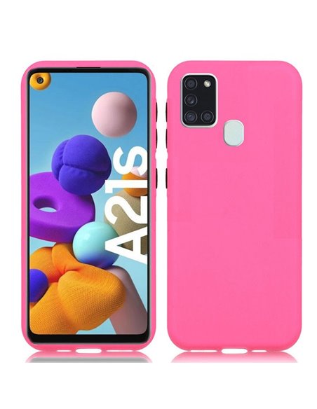 CUSTODIA per SAMSUNG GALAXY A21s (SM-A217) IN GEL TPU SILICONE COLORE FUCSIA SATINATO CON TASTI NERI