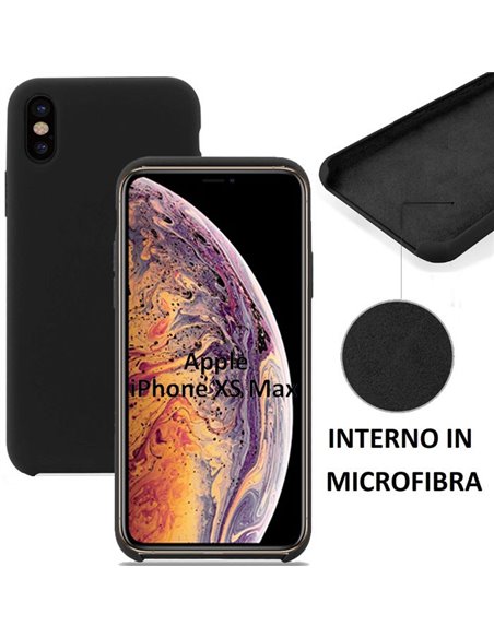 CUSTODIA per APPLE IPHONE XS MAX (6.5') IN SILICONE CON EFFETTO SOFT TOUCH ED INTERNO IN MICROFIBRA COLORE NERO