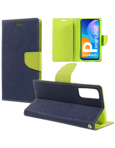 CUSTODIA per HUAWEI P SMART 2021, Y7a - FLIP ORIZZONTALE CON INTERNO IN TPU SILICONE, STAND E CHIUSURA MAGNETICA COLORE BLU