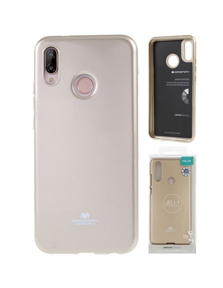 CUSTODIA per HUAWEI P20 LITE IN GEL TPU SILICONE COLORE ORO LUCIDO CON GLITTER ALTA QUALITA' MERCURY BLISTER