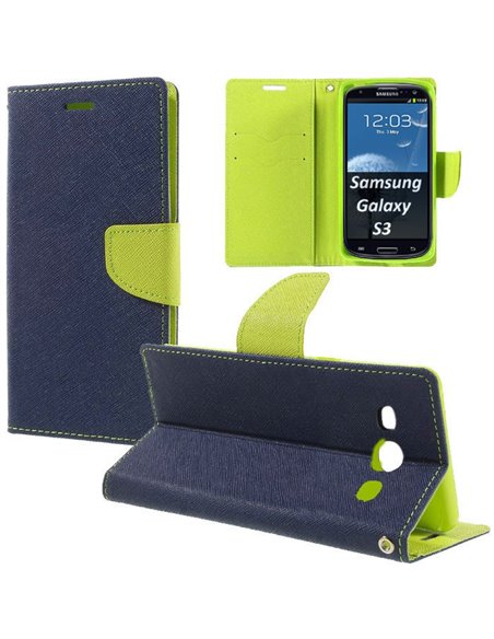 CUSTODIA per SAMSUNG I9300 GALAXY S3, I9300i S3 NEO - FLIP ORIZZONTALE CON STAND, INTERNO IN TPU SILICONE E PORTA CARTE COLORE B