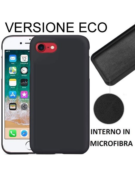 CUSTODIA per APPLE IPHONE SE (2020/2022), IPHONE (7/8) IN SILICONE EFFETTO SOFT TOUCH INTERNO IN MICROFIBRA NERO VERSIONE ECO