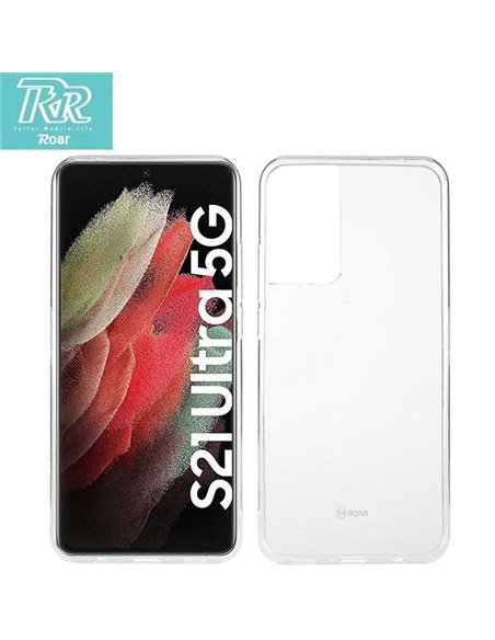 CUSTODIA per SAMSUNG GALAXY S21 ULTRA 5G (SM-G998B) IN GEL TPU SILICONE TRASPARENTE ALTA QUALITA' ROAR COLORFUL BLISTER