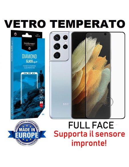 PELLICOLA per SAMSUNG GALAXY S21 ULTRA 5G (SM-G998B) - VETRO TEMPERATO FULL FACE 3D 9H 0,33mm CON CORNICE COLORE NERO MYSCREEN