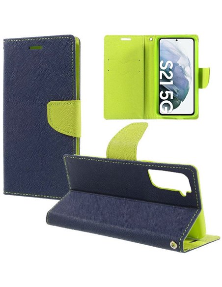 CUSTODIA per SAMSUNG GALAXY S21 5G (SM-G991B) - FLIP ORIZZONTALE CON STAND, INTERNO IN TPU SILICONE E PORTA CARTE COLORE BLU