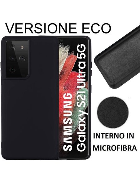 CUSTODIA per SAMSUNG GALAXY S21 ULTRA 5G (G998B) SILICONE EFFETTO SOFT TOUCH - INTERNO IN MICROFIBRA NERO VERSIONE ECONOMICA