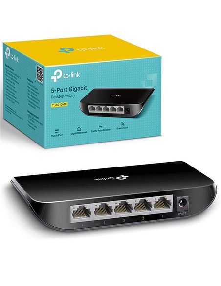 SWITCH HUB 5 PORTE 10/100/1000 MBPS RJ45 CON TECNOLOGIA GREEN E CONSUMO ENERGETICO 3W TP-LINK TL-SG1005D COLORE NERO BLISTER