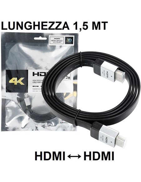 CAVO HDMI MASCHIO / HDMI MASCHIO 19 PIN CON ETHERNET 3D 4K ULTRA HD 60HZ CON CONNETTORI PLACCATI ORO - LUNGHEZZA 1,5MT COLORE NE