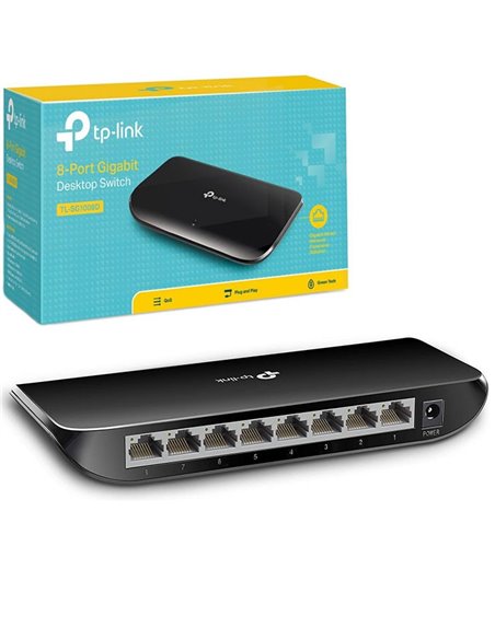 SWITCH HUB 8 PORTE 10/100/1000 MBPS RJ45 CON TECNOLOGIA GREEN E CONSUMO ENERGETICO 4.63W TP-LINK TL-SG1008D COLORE NERO BLISTER