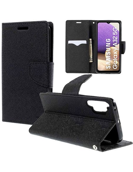 CUSTODIA per SAMSUNG GALAXY A32 5G (SM-A326B) - FLIP ORIZZONTALE CON STAND, INTERNO IN TPU E PORTA CARTE NERO - ATTENZIONE..