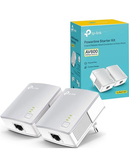 STARTER KIT POWERLINE AV600 NANO CON 2 ADATTATORI E CONNETTIVITA' 600Mpbs FINO A 300MT COLORE BIANCO TL-PA411KIT TP-LINK