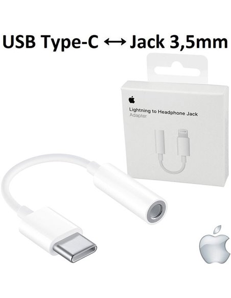 CAVO ADATTATORE ORIGINALE APPLE A2155 MU7E2ZM/A DA TYPE-C A JACK 3,5mm per DISPOSITIVI CON CONNETTORE TYPE-C BIANCO