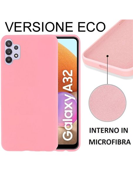 CUSTODIA per SAMSUNG GALAXY A32 4G SILICONE EFFETTO SOFT TOUCH ED INTERNO IN MICROFIBRA ROSA VERSIONE ECO - ATTENZIONE..