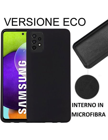 CUSTODIA per SAMSUNG GALAXY A52 4G, A52 5G, A52S 5G SILICONE EFFETTO SOFT TOUCH ED INTERNO IN MICROFIBRA NERO VERSIONE ECO