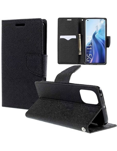 CUSTODIA per XIAOMI MI 11 - FLIP ORIZZONTALE CON INTERNO IN TPU SILICONE, STAND, CHIUSURA MAGNETICA E PORTA CARTE COLORE NERO