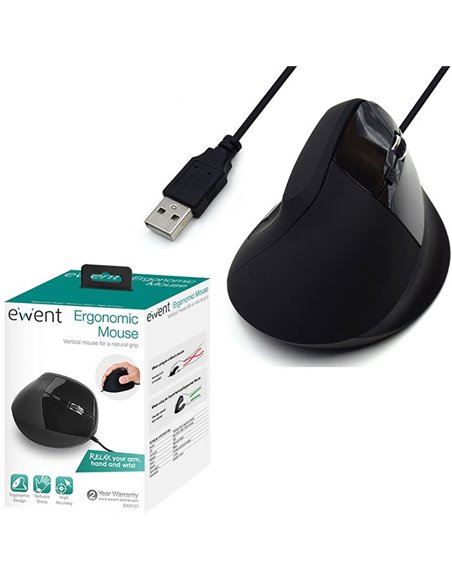 MOUSE OTTICO ERGONOMICO USB CON FILO, SENSORE 4 LIVELLI FINO A 1800 DPI, 5 TASTI E ROTELLINA PER LO SCROLL COLORE NERO