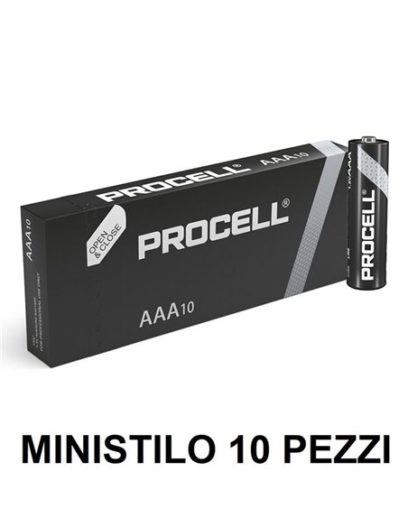 BATTERIE MINISTILO AAA ALKALINE CONFEZIONE DA 10 PEZZI BLISTER LR3 PROCELL DURACELL