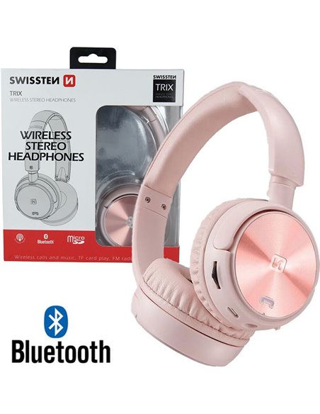 CUFFIA BLUETOOTH 4.2 - FASCIA REGOLABILE CON MICROFONO INTEGRATO, LETTORE DI SCHEDE MICRO SD E RADIO FM ROSA SWISSTEN BLISTER