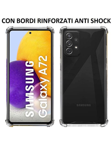 CUSTODIA per SAMSUNG GALAXY A72 5G (A726B), A72 4G (A725F) GEL TPU SILICONE TRASPARENTE SLIM 0,5mm CON BORDI RINFORZATI ANTI SHO