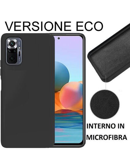 CUSTODIA per XIAOMI REDMI NOTE 10 PRO, NOTE 10 PRO MAX SILICONE CON EFFETTO SOFT TOUCH ED INTERNO IN MICROFIBRA NERO ECO