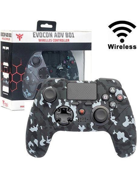 JOYSTICK WIRELESS PER PLAYSTATION 4 E PC CON RAGGIO D'AZIONE FINO A 10 MT E DOPPIA VIBRAZIONE FANTASIA MILITARE ITEK BLISTER