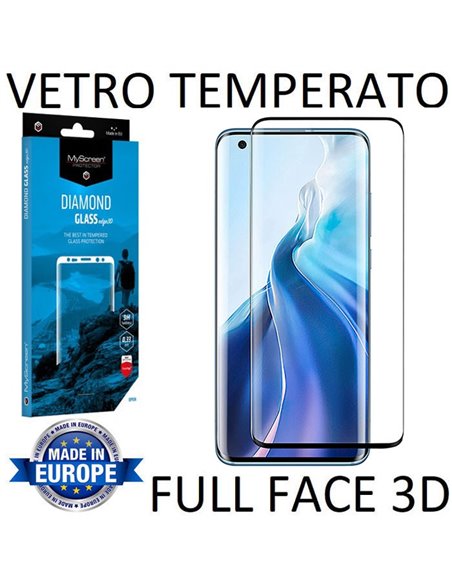 PELLICOLA per XIAOMI MI 11, MI 11 ULTRA, MI 11 PRO IN VETRO TEMPERATO FULL FACE 3D 9H 0,33mm CORNICE NERA MYSCREEN BLISTER