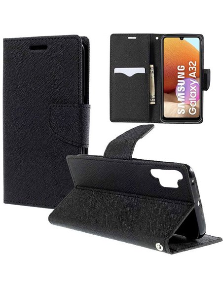 CUSTODIA per SAMSUNG GALAXY A32 4G (A325F) - FLIP ORIZZONTALE CON STAND, INTERNO IN TPU SILICONE E PORTA CARTE COLORE NERO