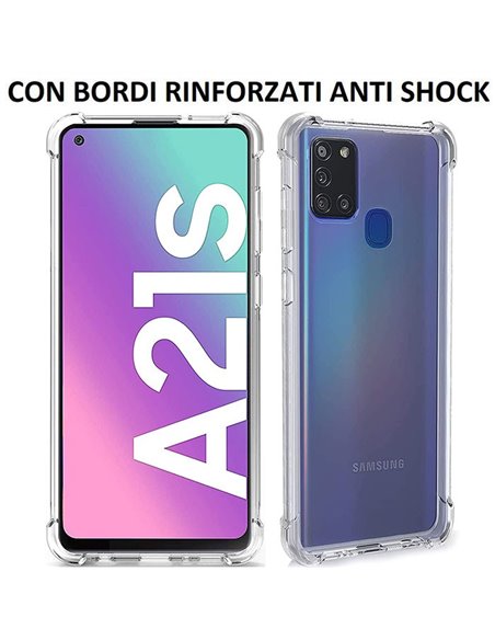 CUSTODIA per SAMSUNG GALAXY A21s (SM-A217) IN GEL TPU SILICONE TRASPARENTE SLIM 0,5mm CON BORDI RINFORZATI ANTI SHOCK