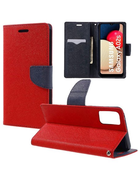 CUSTODIA per SAMSUNG GALAXY A02s (A025F), M02s (M025F) - FLIP ORIZZONTALE CON STAND, INTERNO IN TPU E PORTA CARTE COLORE ROSSO