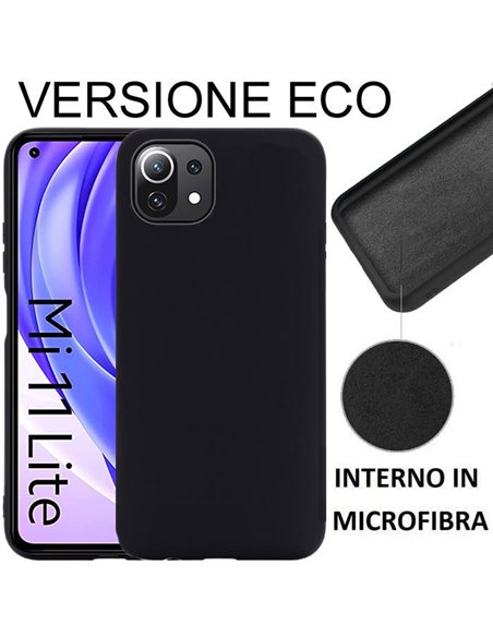 CUSTODIA per XIAOMI MI 11 LITE 5G, MI 11 LITE 4G SILICONE CON EFFETTO SOFT TOUCH ED INTERNO IN MICROFIBRA NERO ECONOMICA